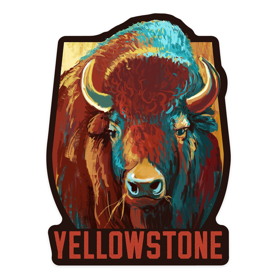 Yellowstone National Park, Wyoming, Bison, Vivid, Contour, Lantern Press Artwork, Vinyl Sticker Sticker Lantern Press 