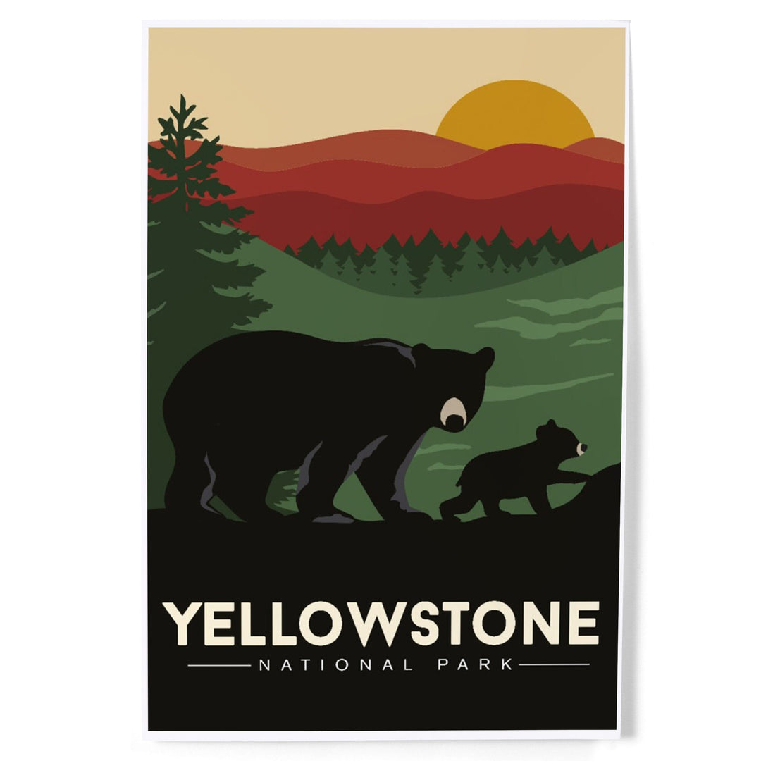 Yellowstone National Park, Wyoming, Black Bear and Cub, Art & Giclee Prints Art Lantern Press 