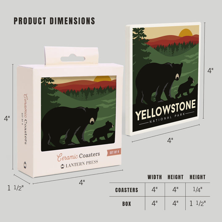 Yellowstone National Park, Wyoming, Black Bear & Cub, Lantern Press Artwork, Coaster Set Coasters Lantern Press 