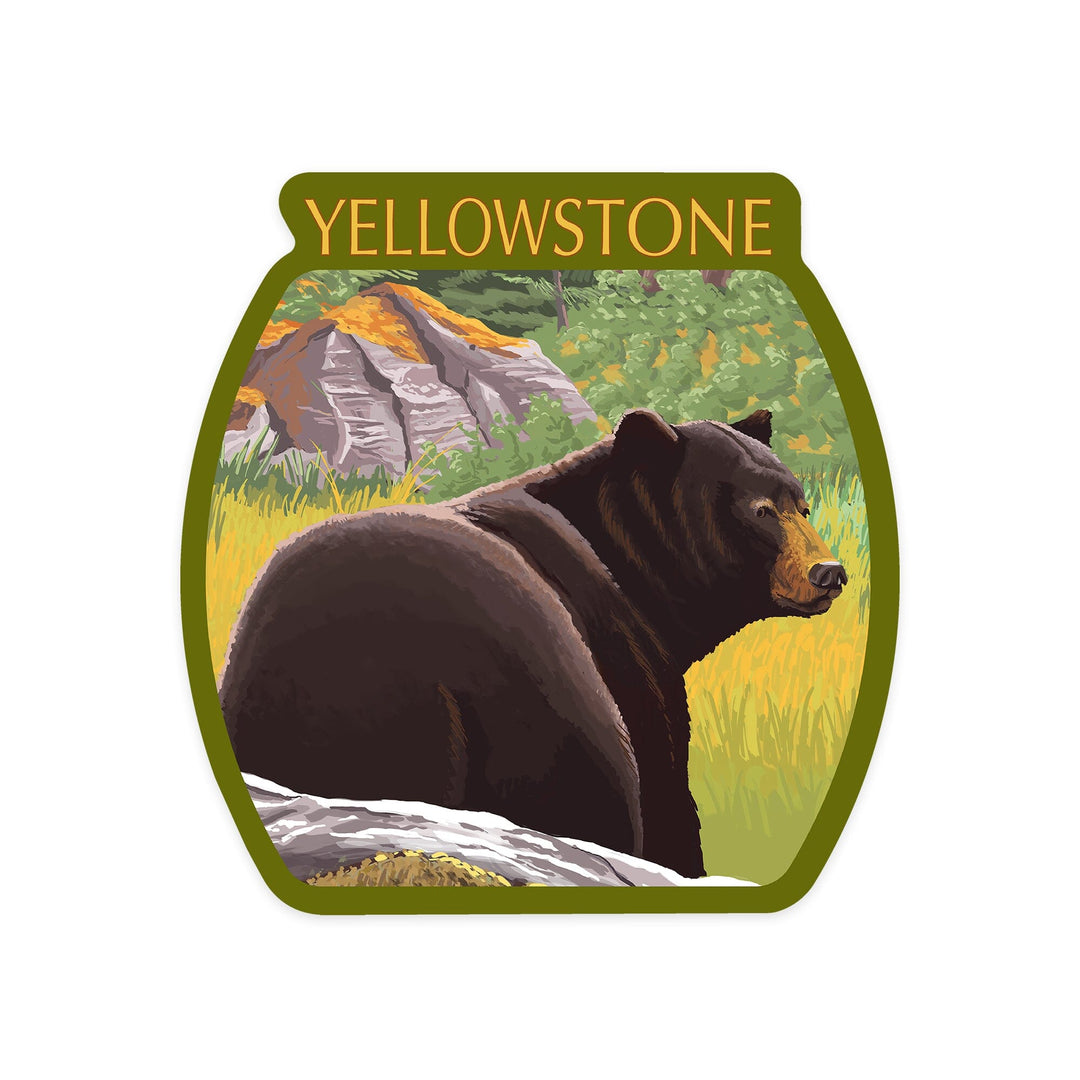 Yellowstone National Park, Wyoming, Black Bear in Forest, Contour, Vinyl Sticker Sticker Lantern Press 