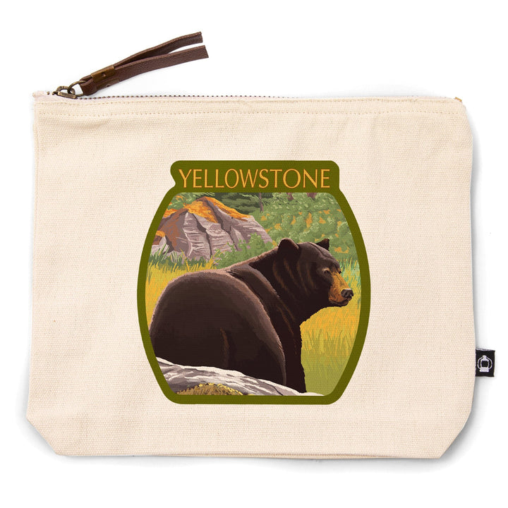 Yellowstone National Park, Wyoming, Black Bear in Forest,, Organic Cotton Zipper Pouch, Go Bag Go Bag Lantern Press 