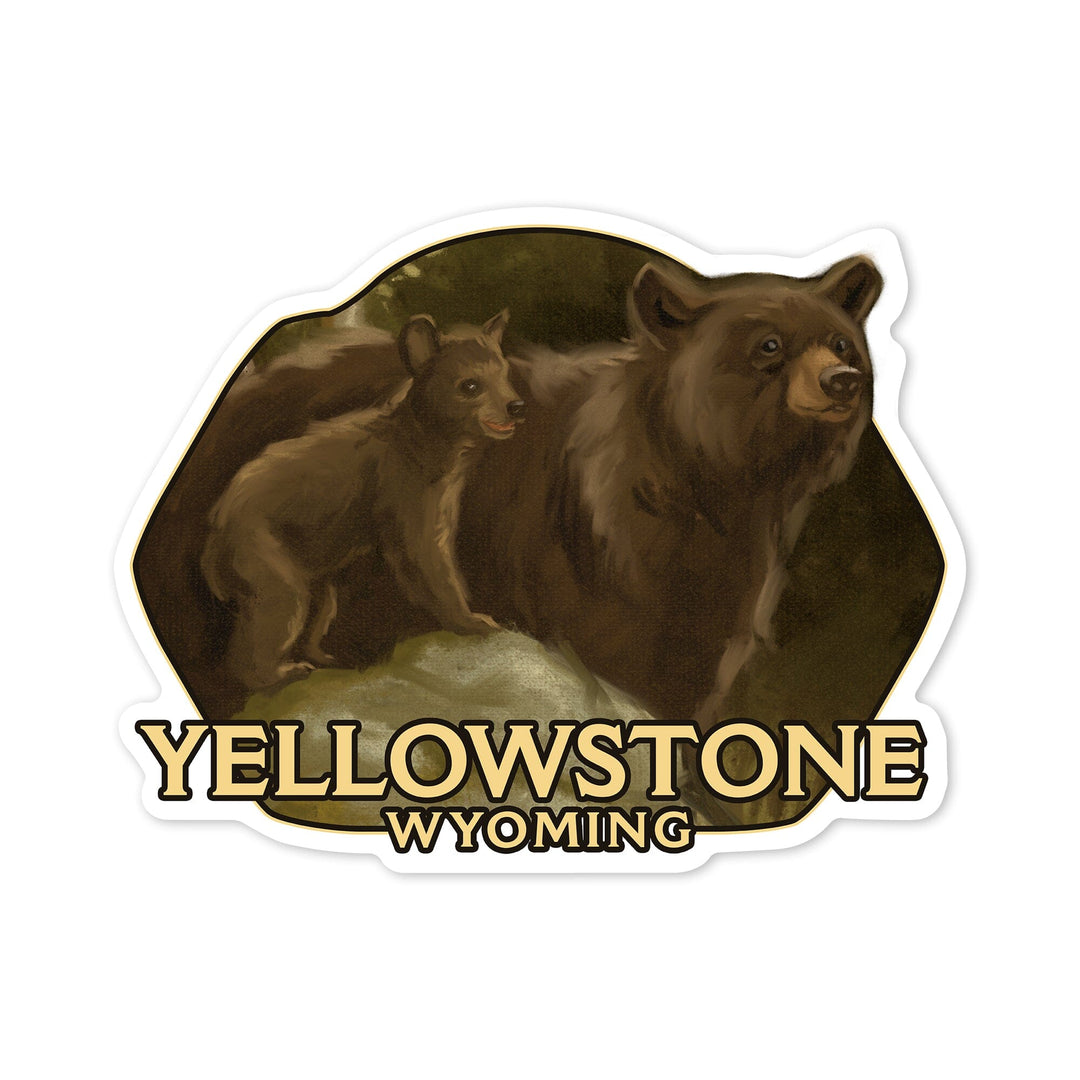 Yellowstone National Park, Wyoming, Black Bears, Contour, Lantern Press Artwork, Vinyl Sticker Sticker Lantern Press 