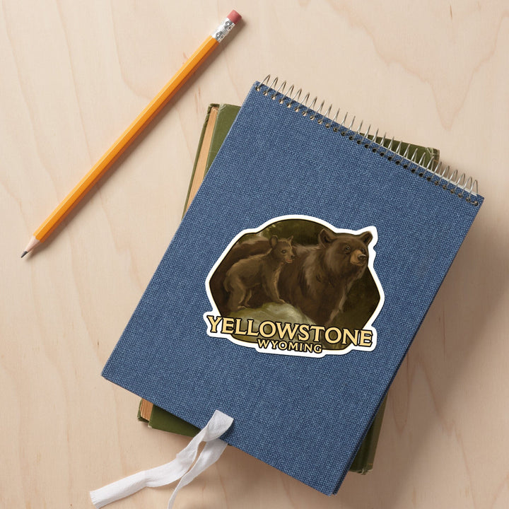 Yellowstone National Park, Wyoming, Black Bears, Contour, Lantern Press Artwork, Vinyl Sticker Sticker Lantern Press 