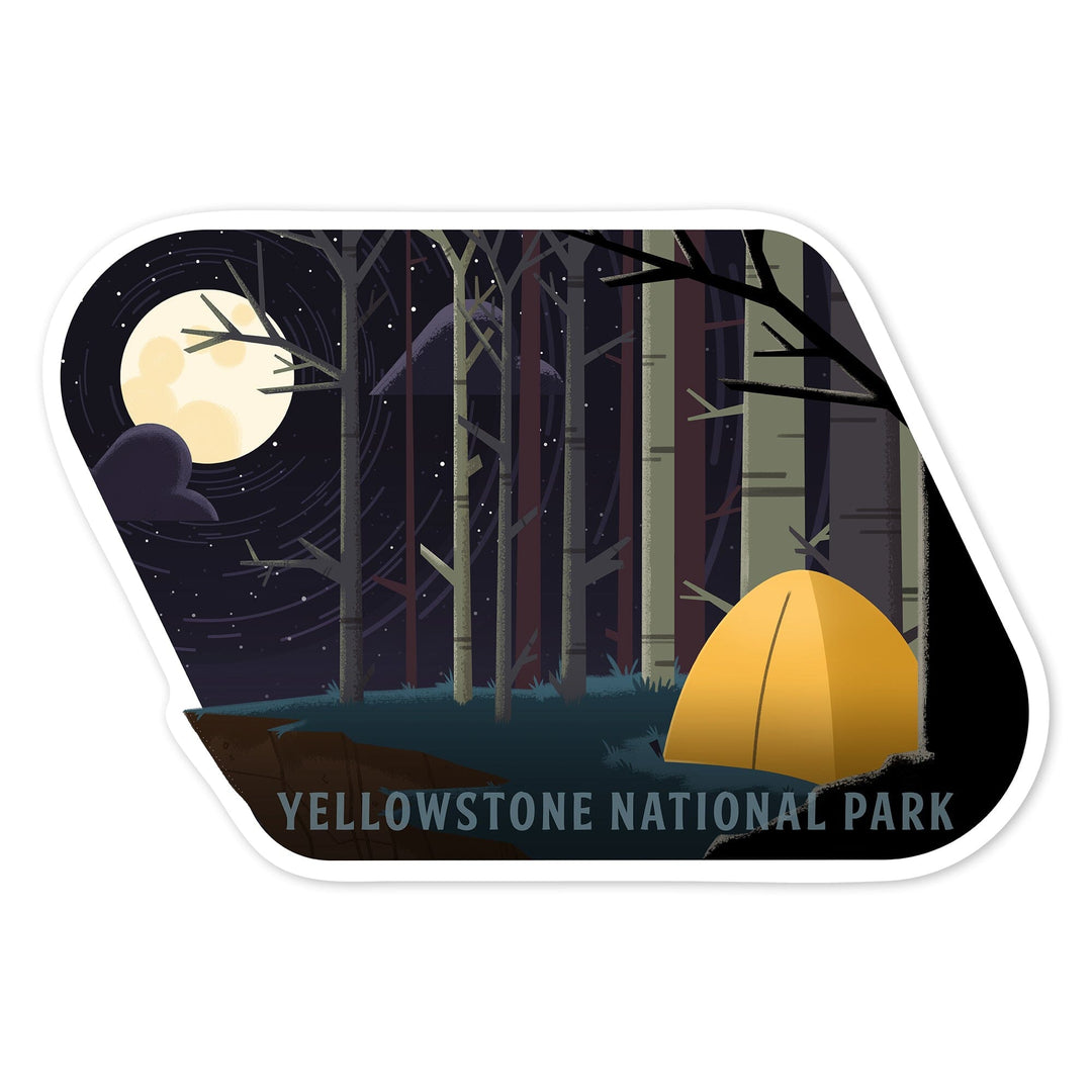 Yellowstone National Park, Wyoming, Camping by Cliffside, Pop Sky, Contour, Vinyl Sticker Sticker Lantern Press 