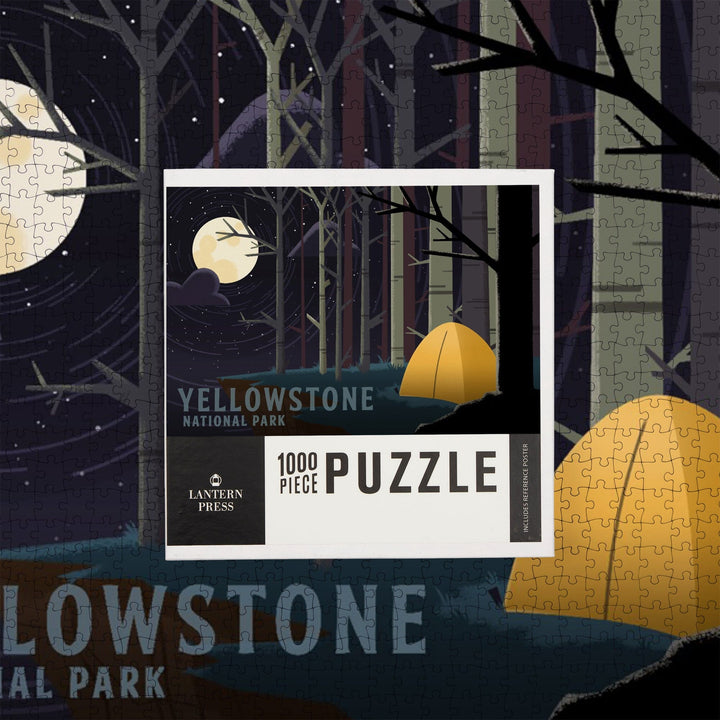 Yellowstone National Park, Wyoming, Camping by Cliffside, Pop Sky, Jigsaw Puzzle Puzzle Lantern Press 