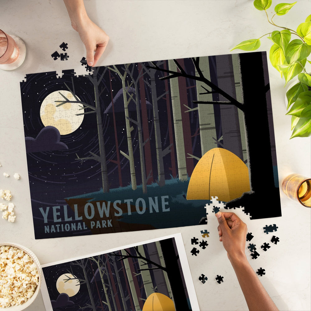 Yellowstone National Park, Wyoming, Camping by Cliffside, Pop Sky, Jigsaw Puzzle Puzzle Lantern Press 