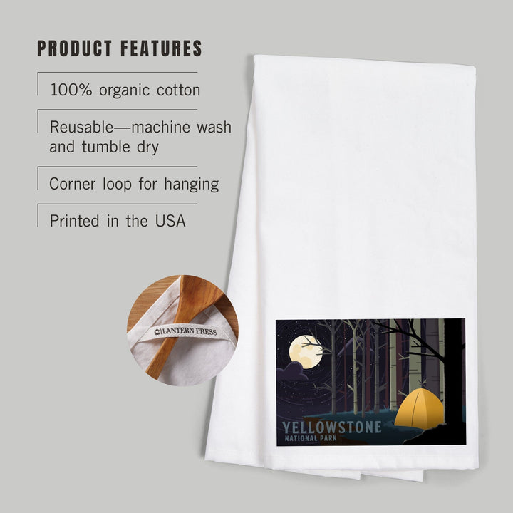 Yellowstone National Park, Wyoming, Camping by Cliffside, Pop Sky, Organic Cotton Kitchen Tea Towels Kitchen Lantern Press 