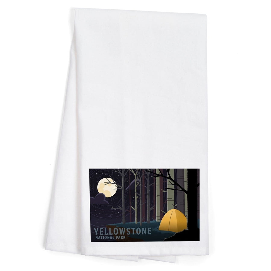 Yellowstone National Park, Wyoming, Camping by Cliffside, Pop Sky, Organic Cotton Kitchen Tea Towels Kitchen Lantern Press 