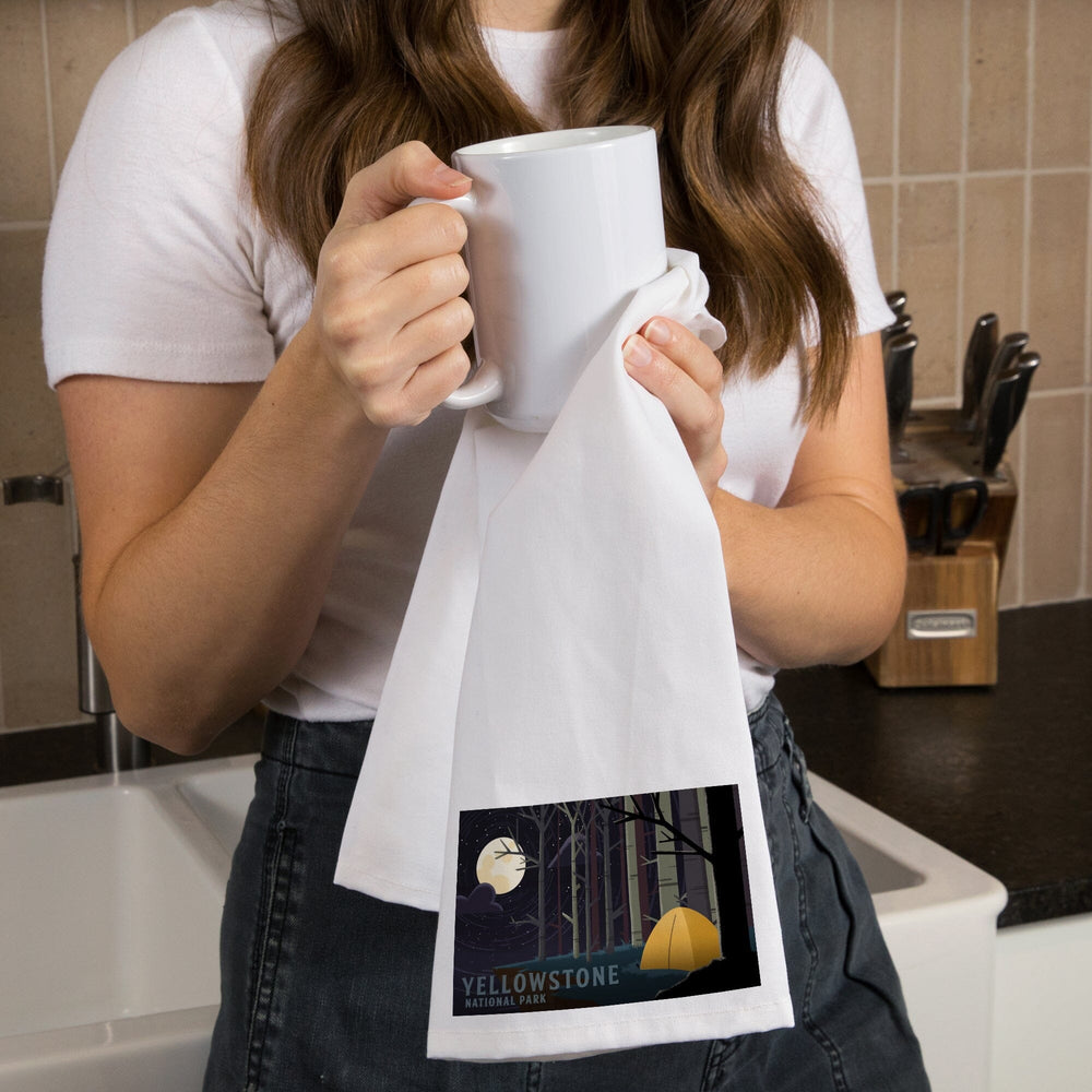 Yellowstone National Park, Wyoming, Camping by Cliffside, Pop Sky, Organic Cotton Kitchen Tea Towels Kitchen Lantern Press 
