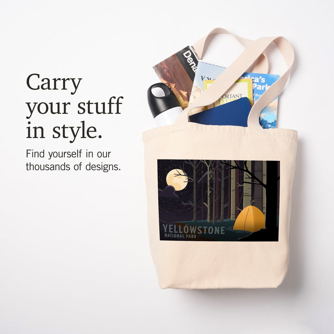 Yellowstone National Park, Wyoming, Camping by Cliffside, Pop Sky, Tote Bag Totes Lantern Press 
