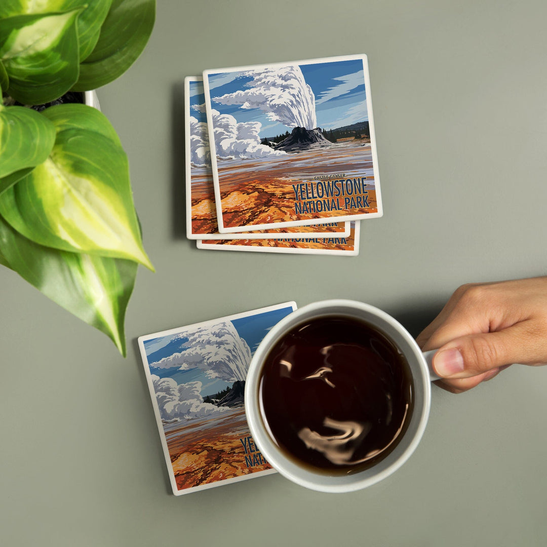 Yellowstone National Park, Wyoming, Castle Geyser, Coasters Coasters Lantern Press 