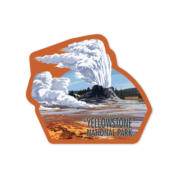 Yellowstone National Park, Wyoming, Castle Geyser, Contour, Vinyl Sticker Sticker Lantern Press 