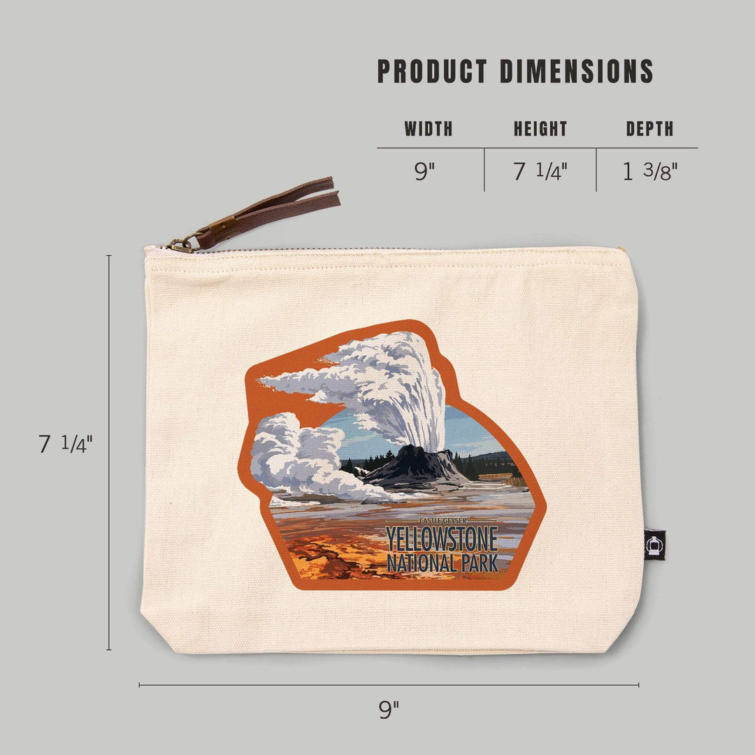 Yellowstone National Park, Wyoming, Castle Geyser,, Organic Cotton Zipper Pouch, Go Bag Go Bag Lantern Press 