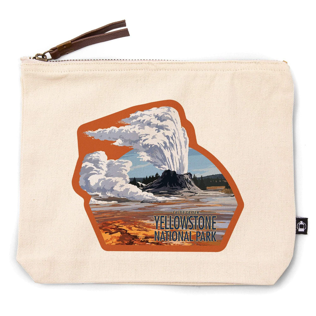 Yellowstone National Park, Wyoming, Castle Geyser,, Organic Cotton Zipper Pouch, Go Bag Go Bag Lantern Press 