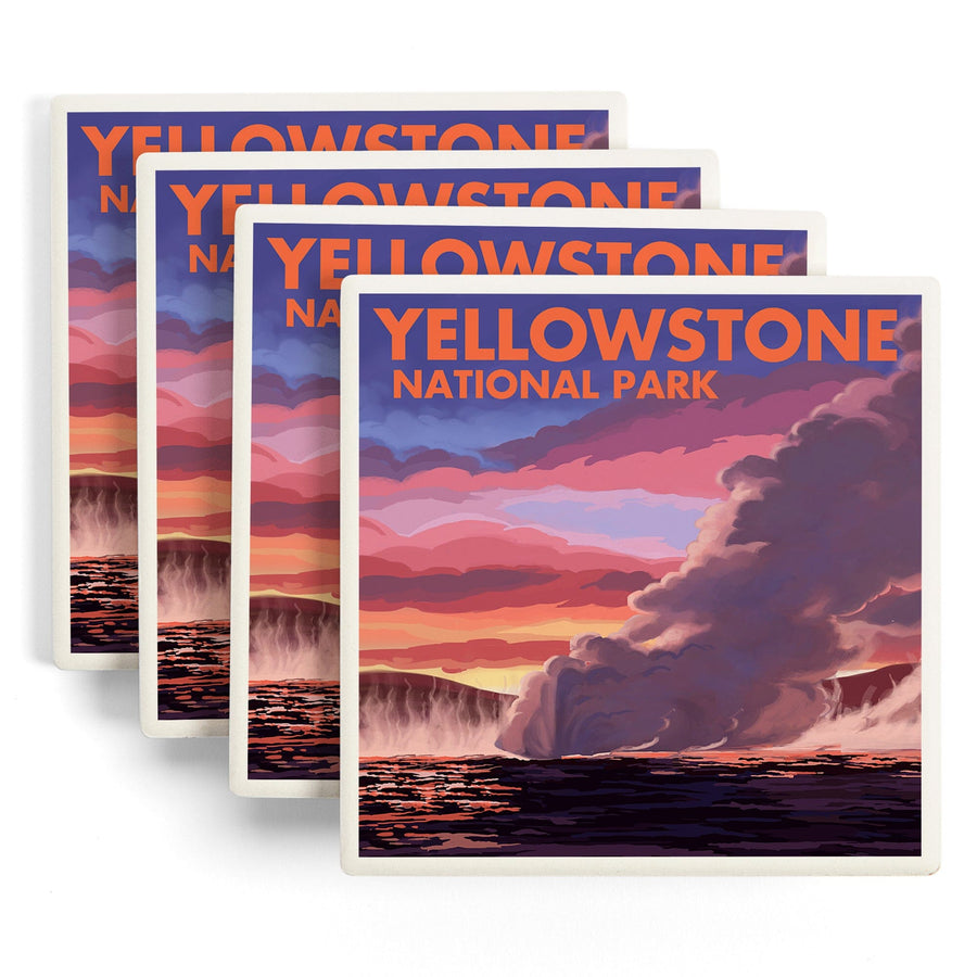 Yellowstone National Park, Wyoming, Clepsydra Geyser, Lantern Press Artwork, Coaster Set Coasters Lantern Press 