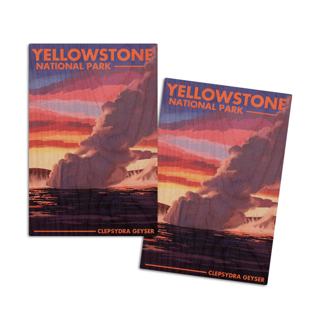 Yellowstone National Park, Wyoming, Clepsydra Geyser, Lantern Press Artwork, Wood Signs and Postcards Wood Lantern Press 4x6 Wood Postcard Set 