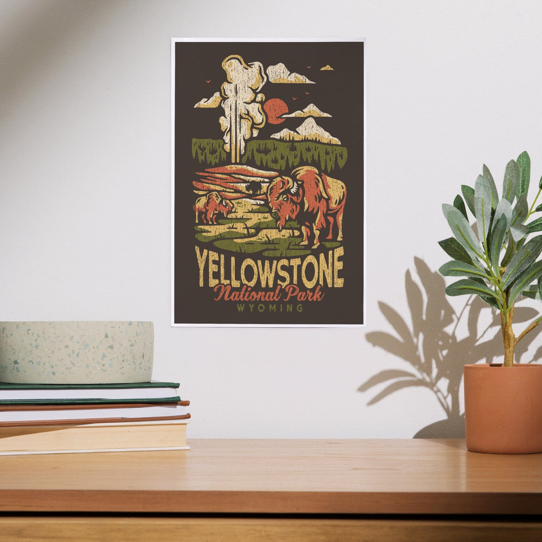 Yellowstone National Park, Wyoming, Distressed Mountain Scene, Art & Giclee Prints Art Lantern Press 