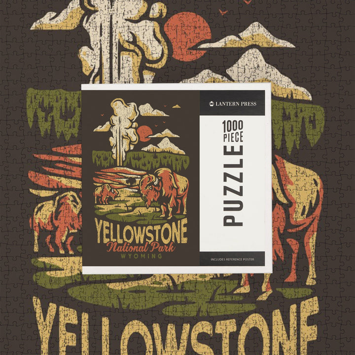 Yellowstone National Park, Wyoming, Distressed Mountain Scene, Jigsaw Puzzle Puzzle Lantern Press 