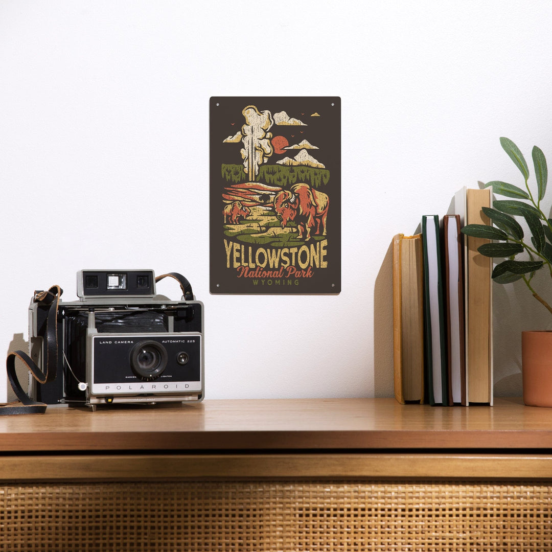 Yellowstone National Park, Wyoming, Distressed Mountain Scene, Metal Signs Metal Lantern Press 