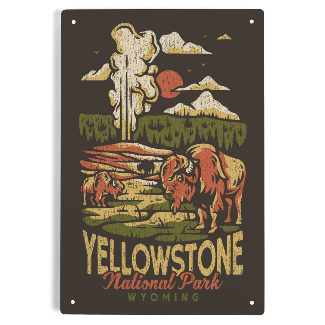 Yellowstone National Park, Wyoming, Distressed Mountain Scene, Metal Signs Metal Lantern Press 