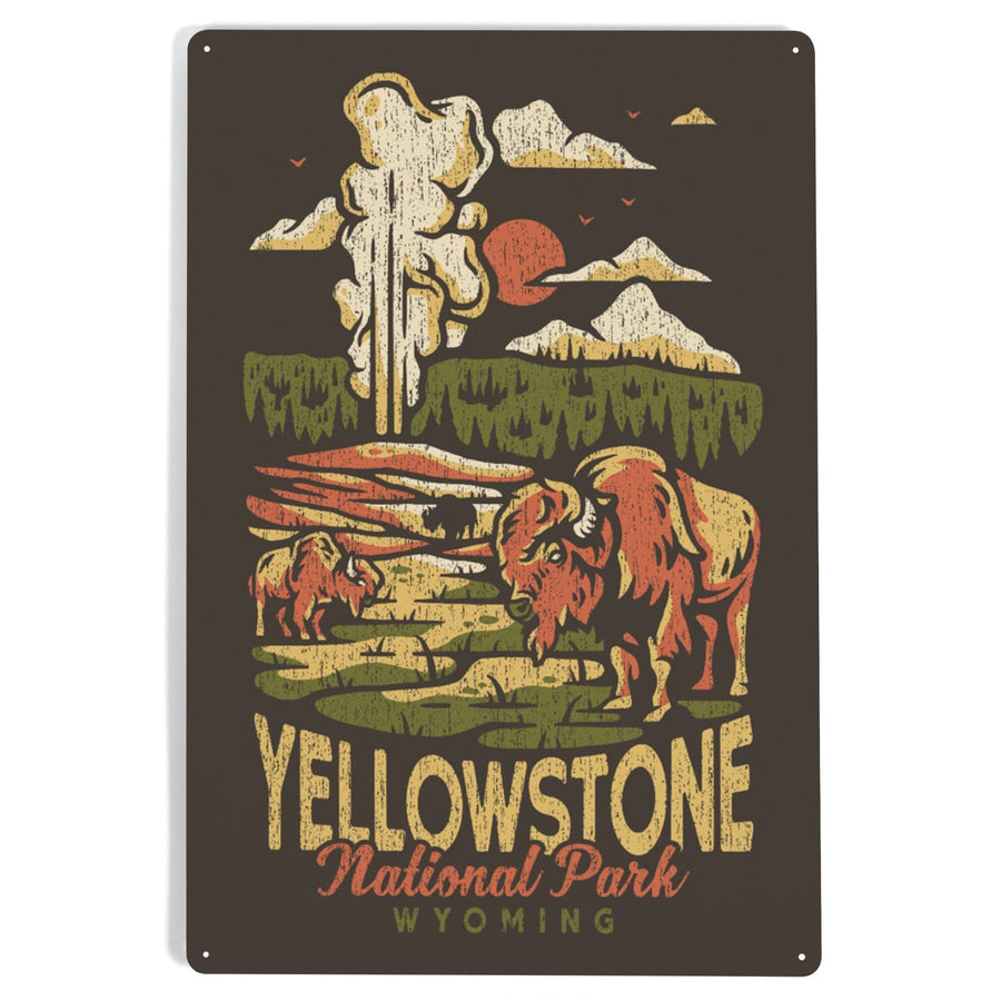 Yellowstone National Park, Wyoming, Distressed Mountain Scene, Metal Signs Metal Lantern Press 