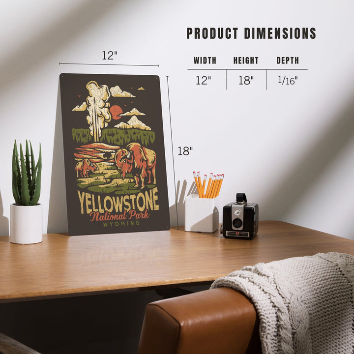 Yellowstone National Park, Wyoming, Distressed Mountain Scene, Metal Signs Metal Lantern Press 