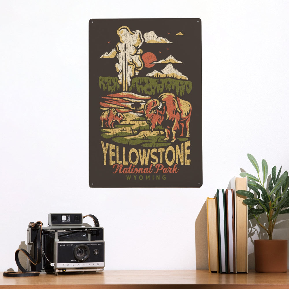 Yellowstone National Park, Wyoming, Distressed Mountain Scene, Metal Signs Metal Lantern Press 