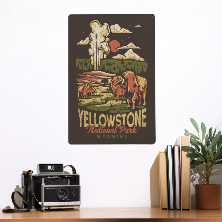 Yellowstone National Park, Wyoming, Distressed Mountain Scene, Metal Signs Metal Lantern Press 