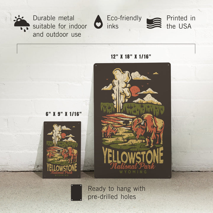 Yellowstone National Park, Wyoming, Distressed Mountain Scene, Metal Signs Metal Lantern Press 