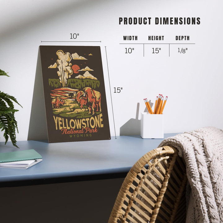 Yellowstone National Park, Wyoming, Distressed Mountain Scene, Wood Signs and Postcards Wood Lantern Press 