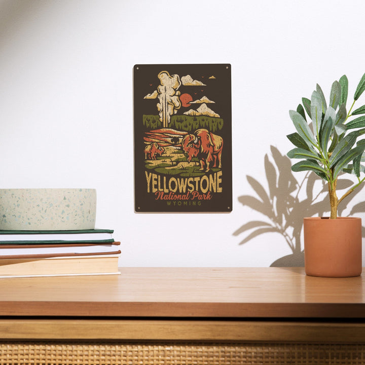 Yellowstone National Park, Wyoming, Distressed Mountain Scene, Wood Signs and Postcards Wood Lantern Press 