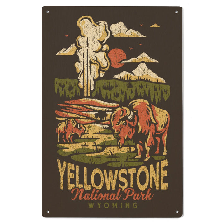 Yellowstone National Park, Wyoming, Distressed Mountain Scene, Wood Signs and Postcards Wood Lantern Press 