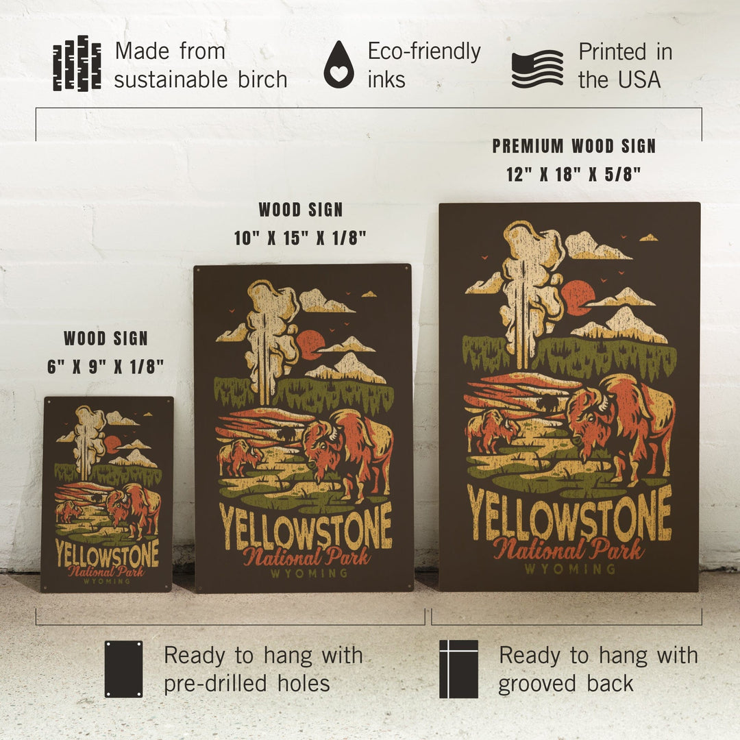 Yellowstone National Park, Wyoming, Distressed Mountain Scene, Wood Signs and Postcards Wood Lantern Press 