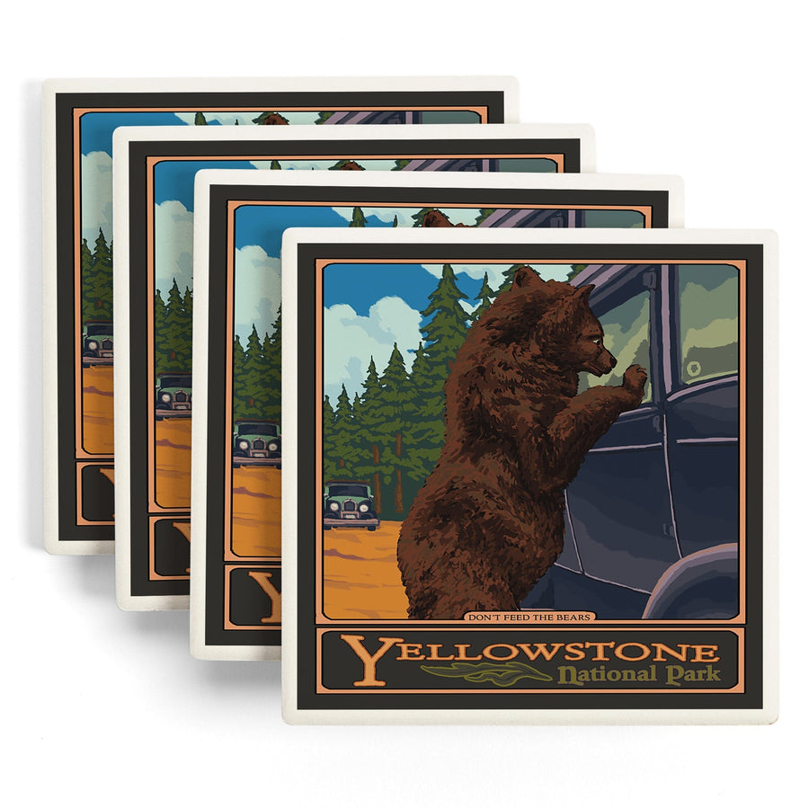 Yellowstone National Park, Wyoming, Don't Feed The Bears, Lantern Press Artwork, Coaster Set Coasters Lantern Press 