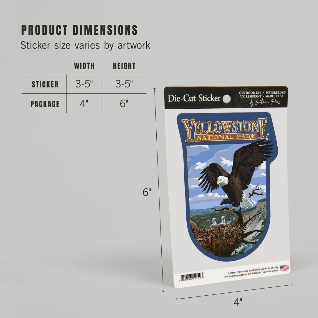 Yellowstone National Park, Wyoming, Eagle Perched, Contour, Vinyl Sticker Sticker Lantern Press 