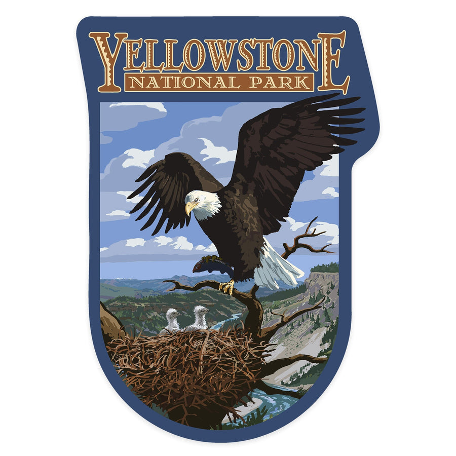 Yellowstone National Park, Wyoming, Eagle Perched, Contour, Vinyl Sticker Sticker Lantern Press 