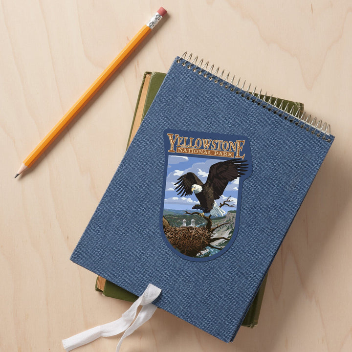 Yellowstone National Park, Wyoming, Eagle Perched, Contour, Vinyl Sticker Sticker Lantern Press 