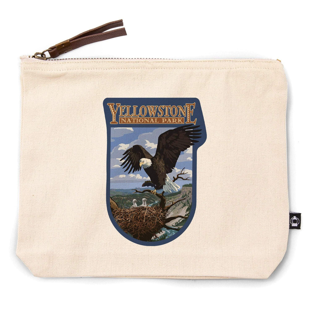 Yellowstone National Park, Wyoming, Eagle Perched,, Organic Cotton Zipper Pouch, Go Bag Go Bag Lantern Press 