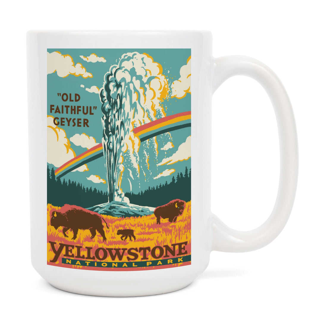 Yellowstone National Park, Wyoming, Explorer Series, Old Faithful Geyser, Ceramic Mug Mugs Lantern Press 