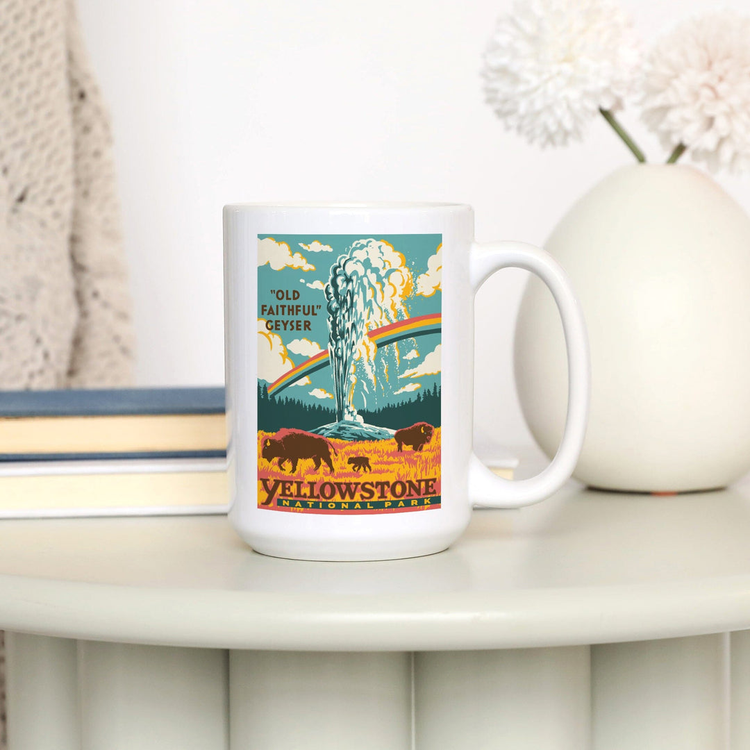 Yellowstone National Park, Wyoming, Explorer Series, Old Faithful Geyser, Ceramic Mug Mugs Lantern Press 