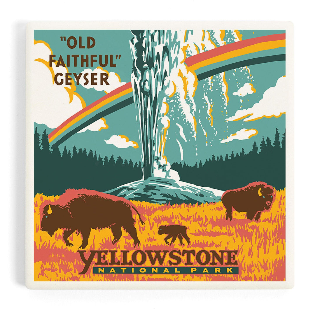 Yellowstone National Park, Wyoming, Explorer Series, Old Faithful Geyser, Coasters Coasters Lantern Press 