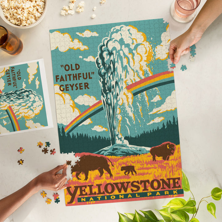 Yellowstone National Park, Wyoming, Explorer Series, Old Faithful Geyser, Jigsaw Puzzle Puzzle Lantern Press 