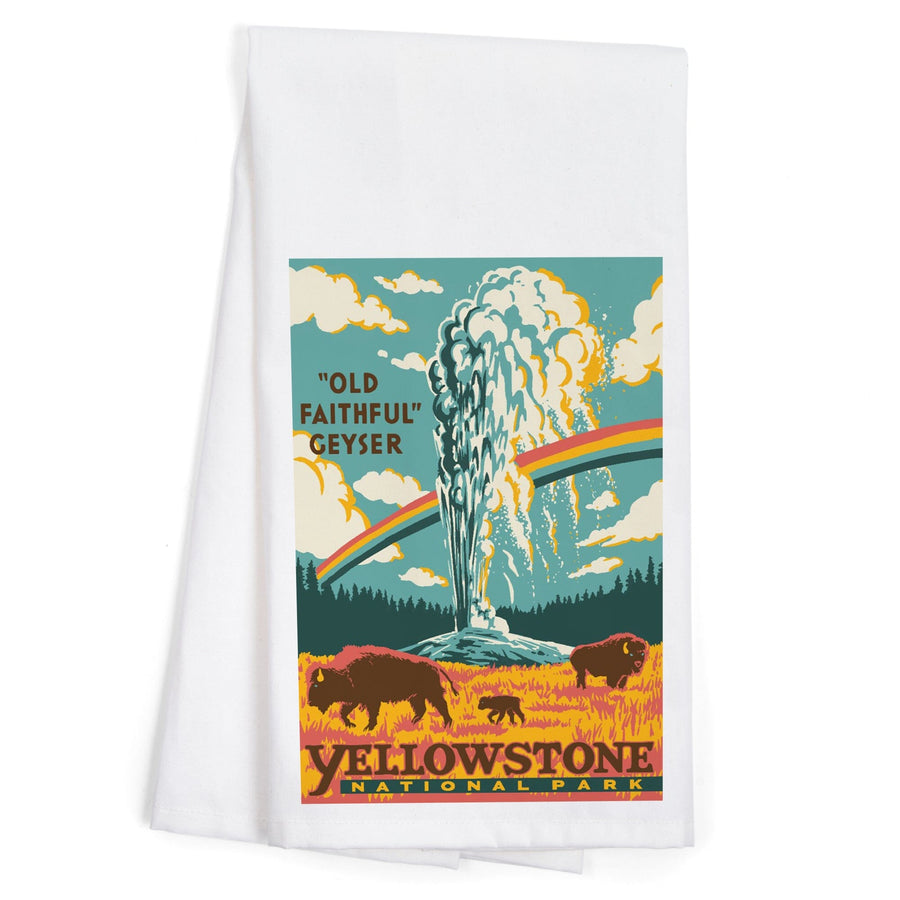 Yellowstone National Park, Wyoming, Explorer Series, Old Faithful Geyser, Organic Cotton Kitchen Tea Towels Kitchen Lantern Press 