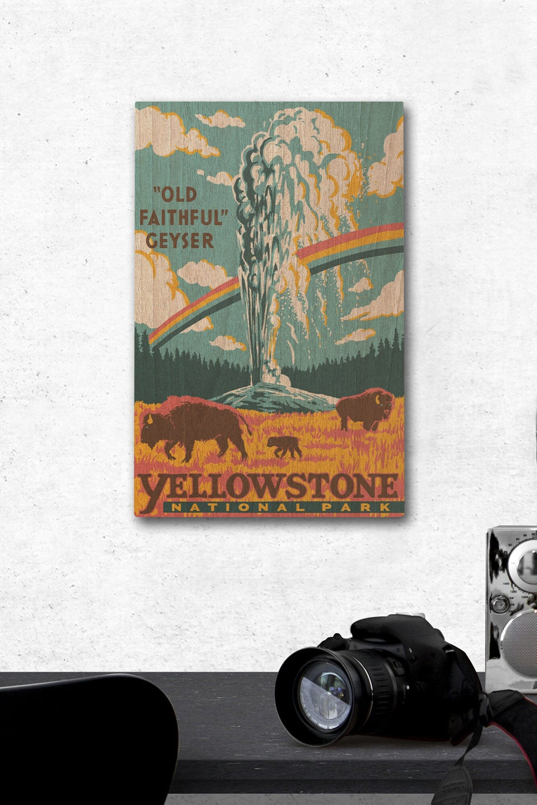 Yellowstone National Park, Wyoming, Explorer Series, Old Faithful Geyser, Wood Signs and Postcards Wood Lantern Press 12 x 18 Wood Gallery Print 