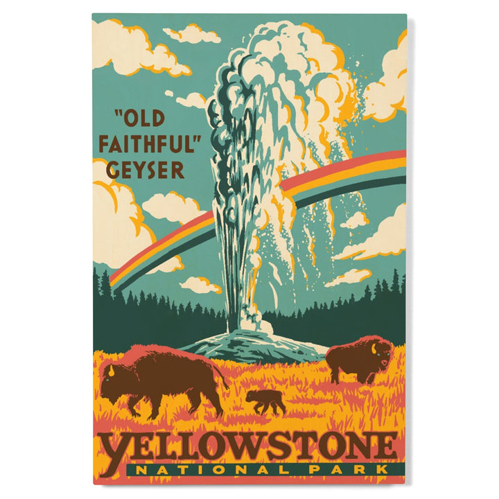 Yellowstone National Park, Wyoming, Explorer Series, Old Faithful Geyser, Wood Signs and Postcards Wood Lantern Press 