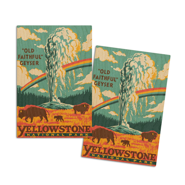 Yellowstone National Park, Wyoming, Explorer Series, Old Faithful Geyser, Wood Signs and Postcards Wood Lantern Press 4x6 Wood Postcard Set 