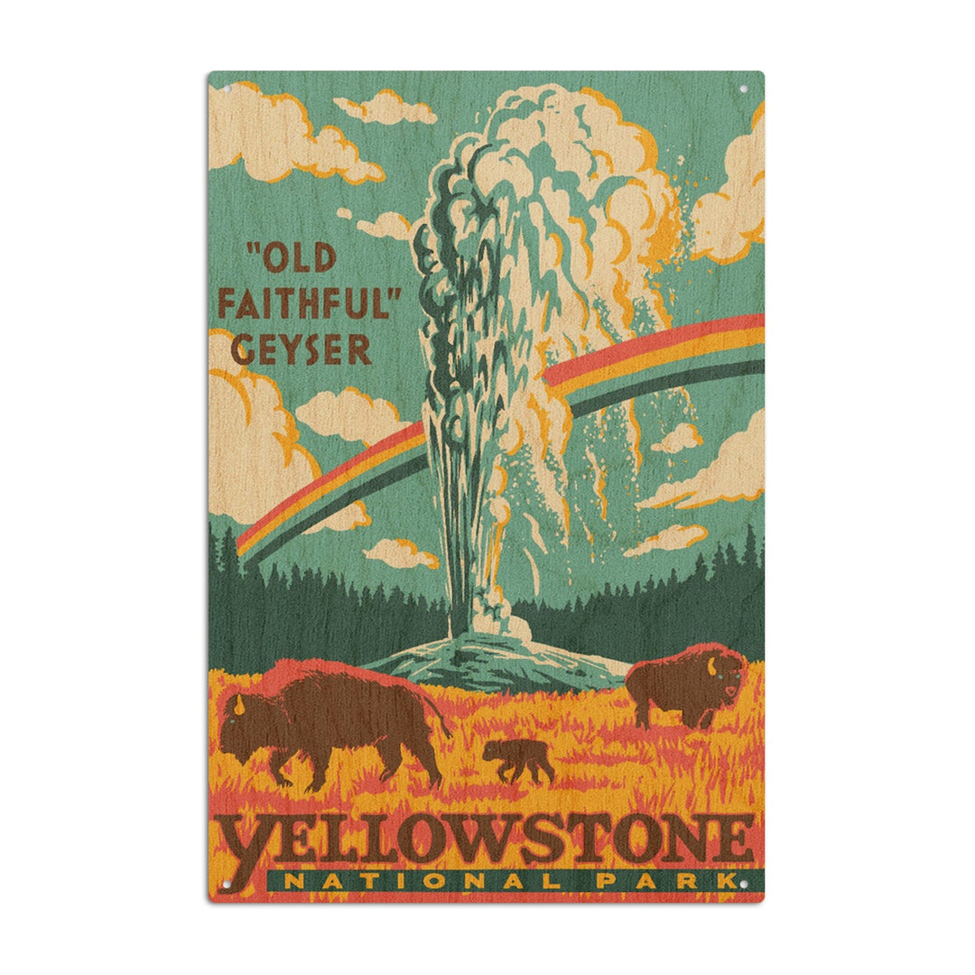 Yellowstone National Park, Wyoming, Explorer Series, Old Faithful Geyser, Wood Signs and Postcards Wood Lantern Press 6x9 Wood Sign 
