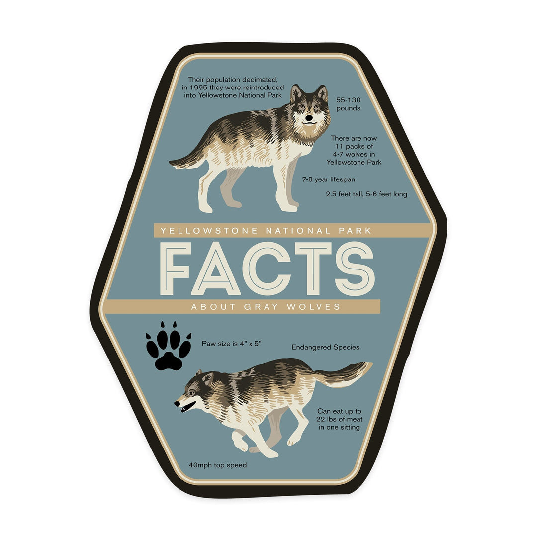 Yellowstone National Park, Wyoming, Facts About Gray Wolves, Contour, Vinyl Sticker Sticker Lantern Press 