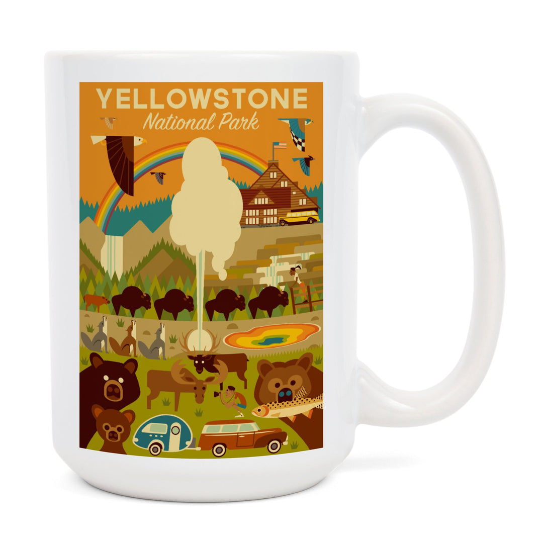 Yellowstone National Park, Wyoming, Geometric National Park Series, Ceramic Mug Mugs Lantern Press 