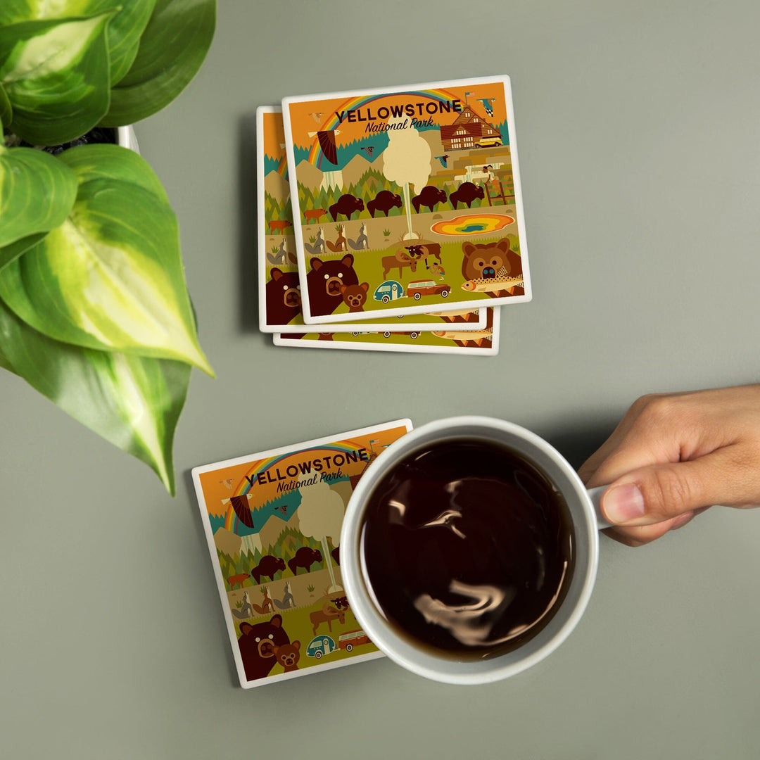 Yellowstone National Park, Wyoming, Geometric National Park Series, Coasters Coasters Lantern Press 